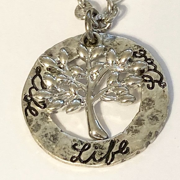 Tree of Life Pendant Necklace 18-21" Chain Message LIFE Silver Tone Serenity - Picture 4 of 11